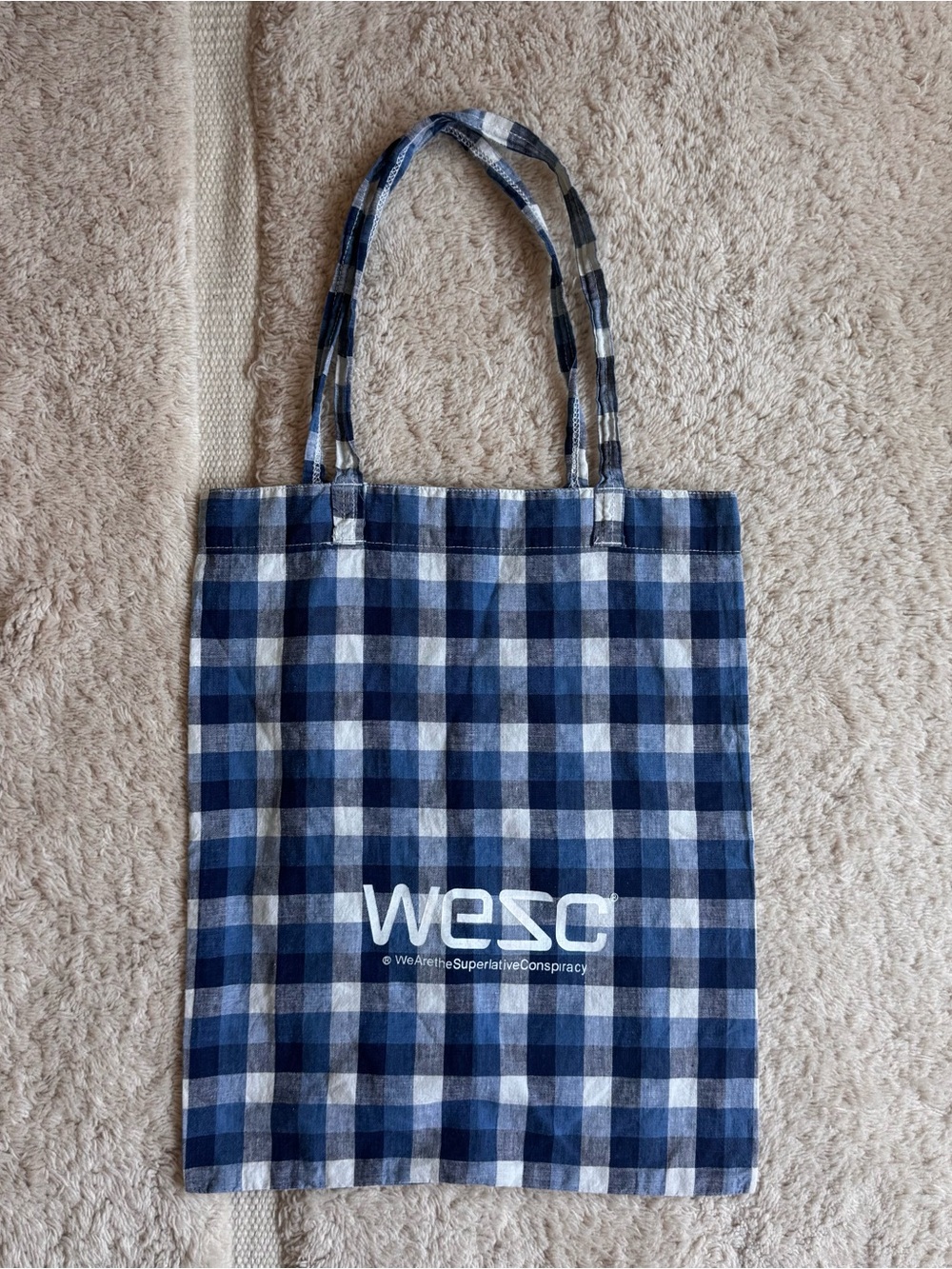 WESC Blue and White Gingham Tote